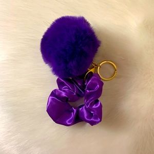 Pom Pom keychain with Scrunchie on hook